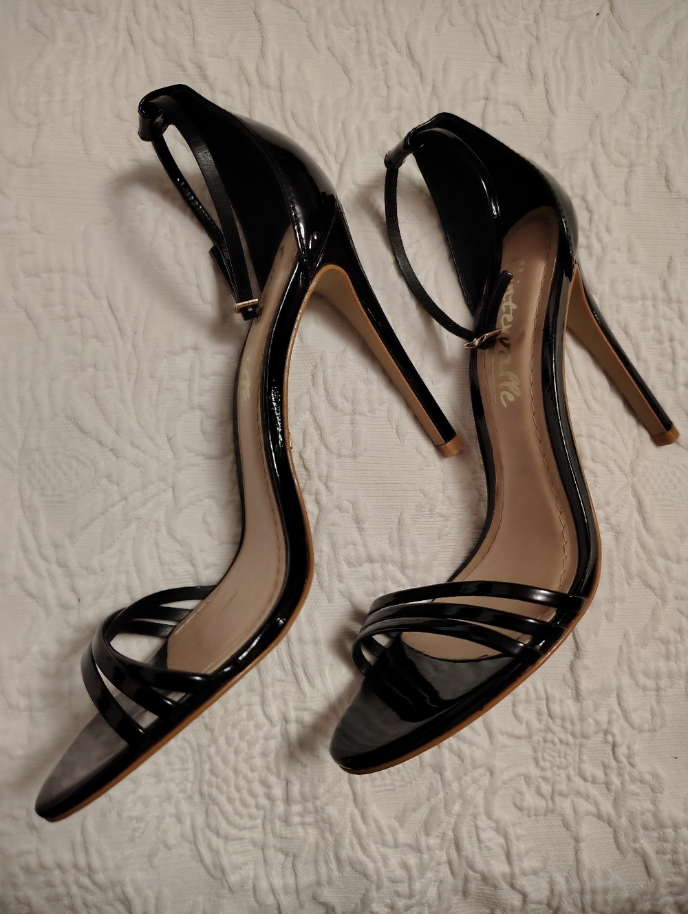 L'intervalle Women’s Black Patent Ankle-Strap Stiletto Sandals